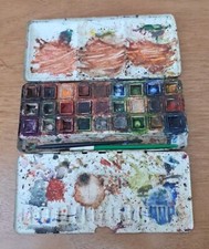 Vintage Watercolour Tin Box 27 Pan Rowney Winsor Newton Travel Paint Artist