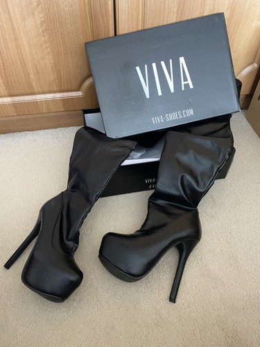 Black viva thigh high boots - thigh,