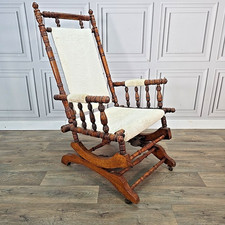 Antique American Platform Rocking Chair – Turned Spindle Rocker For Restoration