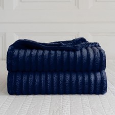 King Size Navy Ribbed Fleece Blanket - Soft, Hypo-allergenic & Machine Washable
