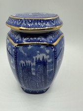 Vintage  Wade Ginger Jar made for Ringtons Tea  cathedral design Blue with Gold 