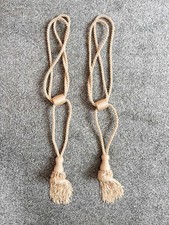 Vintage French Curtain Tie Backs Rope Tassel Set Country House Style | Beige