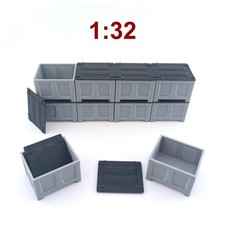 1:32 | Industrial stackable crates and lids, factory transport model