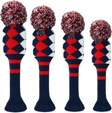 Golf Club Driver Knitted 1 3 5 5 Headcover Pom Pom Golf Head Covers 4 Pack Set