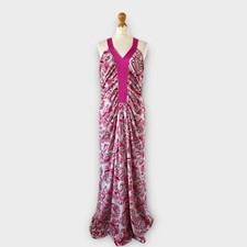 Ossie Clark London Maxi Dress Sz 14 Pink Paisley Print Strappy Occasion Glam