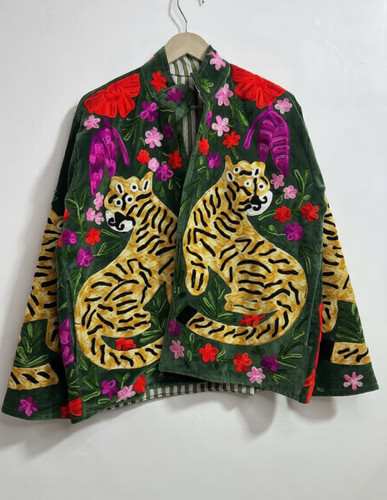 Hand embroidered tiger velvet - embroidered,