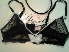 AGENT PROVOCATEUR SUPER RARE BLACK SOFT CUP BUTTERFLY BRA LARGE BNWT