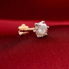 4MM Round Cut Natural Diamond Solitaire Screw Back Nose Pin Real 14K Yellow Gold