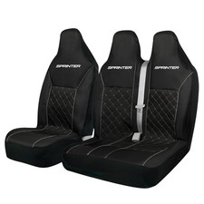 FOR MERCEDES SPRINTER - QUILTED GREY DIAMOND PIPING VAN SEAT COVERS 2+1