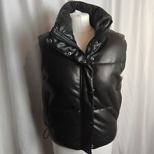Zara Womens Faux Leather Puffer Vest Jacket Size Small Button Zip Closure 