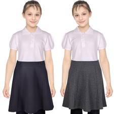 Kids Girls Plain School Uniform Skirt Elasticated Fit Summer Skater Skirts