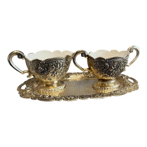 Vtg pewter white enamel cream - white,