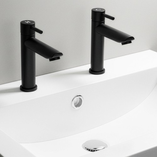 Black basin pillar taps pair - black,