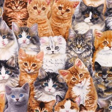 100% Cotton Fabric - Realistic Cats - Elizabeth's Studio, Animals Kittens