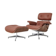 Classic Eames Lounge Chair And Ottoman Set Tan Walnut Geniuine Aniline Leather 