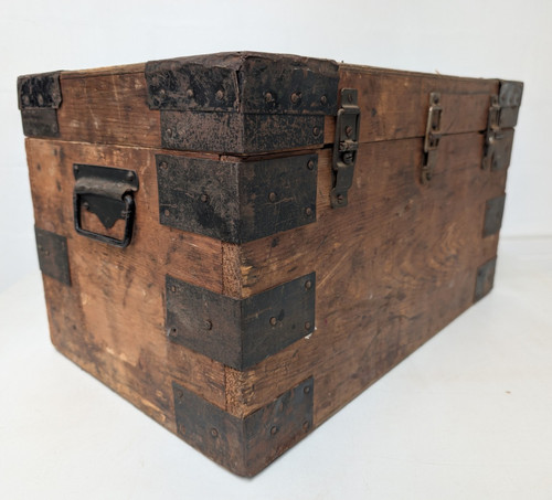 Antique wooden box with metal - wooden,