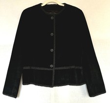 ALEX & CO Suede Jacket 16 Black Crochet Trim Long Sleeves Button Through