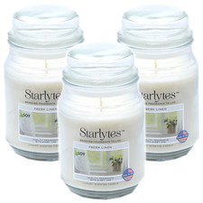 3x Starlytes 510g Large Glass Jar Candle (125hr Burn Time) - Fresh Linen
