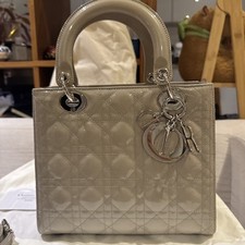 Dior Lady medium calfskin Handbag In pearl grey silver  hardware