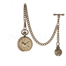 ANTIQUE DESIGN QUARTZ POCKET WATCH WITH ALBERT CHAIN AND GIFT POUCH