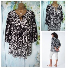 NEW  ROMAN TOP SIZE 20, Black & White Aztec Boho print Tie Neck Blouse Tunic