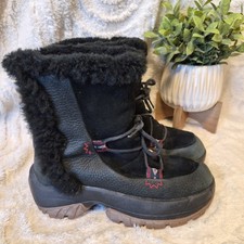 Ulu Black Leather Sherpa Lined Lace Up Boots Women's Waterproof Outdoor Size 7