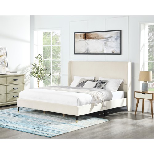 Beige velvet wingback platform - beige,