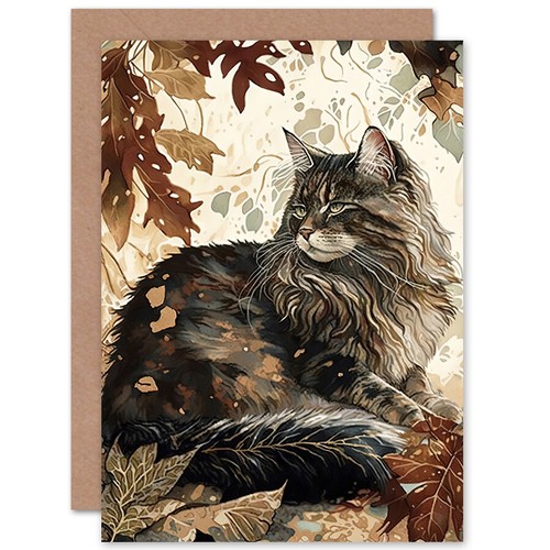 Maine coon cat autumn leaves - maine,