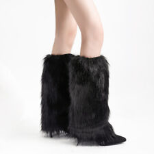 Lady Faux Fur Leg Warmers Winter Furry Boot Cuffs Cover Christmas Costume Casual