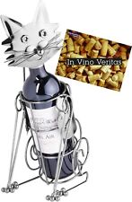 BRUBAKER Metal Wine Bottle Holder Gift Cat Lovers Friends Owner + Greeting Card