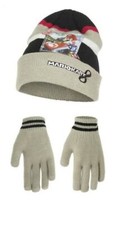 Boys Super Mario Hat Glove  Kart Set Winter 3-8 Yrs Fleece Winter Snow Ski Grey