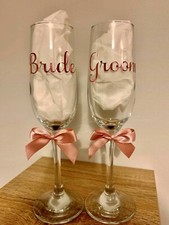 Bride & Groom Wedding Champagne Prosecco Flutes Rose Gold Wedding Gift