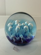 Large Blue Wave Bubble Control Glass Paperweight 