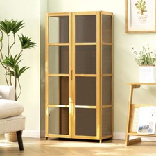 New Bamboo Curio Display Cabinet Bookshelf Storage Shelves Collection Cabinet UK