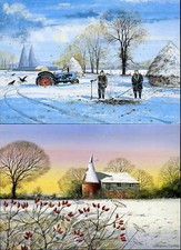 SUSSEX & KENT WINTER SCENES GREETINGS CARDS - Oast Houses Barns Snow Christmas