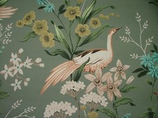 Elegant Birds And Flowers Eden 100% Cotton Fabric Curtain Upholstery Cushion Use