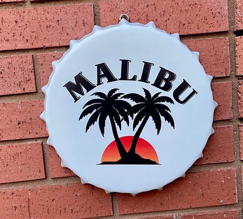 Malibu white rum metal bottle - malibu,