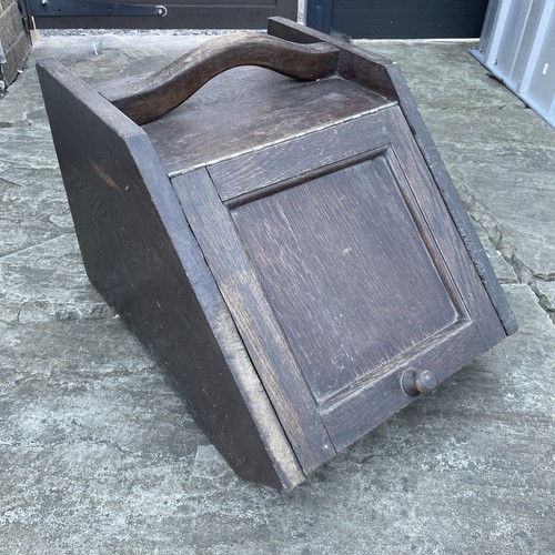 Brown wooden coal scuttle with - wooden,