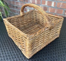 Vintage Square Hand Woven Brown Wicker Basket With Handle 30 x 30 x 15cm  Vgc