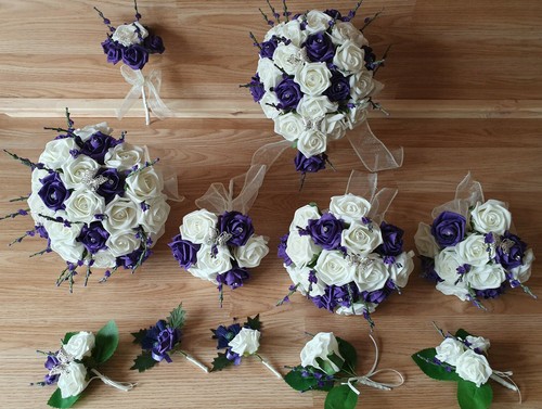 Wedding flowers ivory purple - wedding,