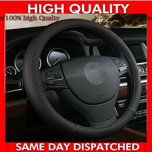 Black leather car steering - leather,