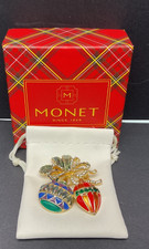 Monet Rhinestone Christmas Ornament Brooch F1