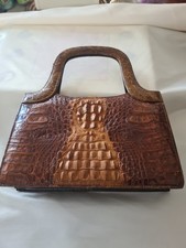 VINTAGE GENUINE LEATHER BROWN CROCODILE SKIN LADIES HANDBAGS 1950s