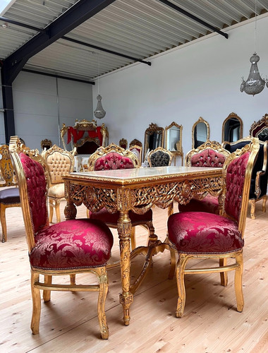 Dining set red gold french - set,
