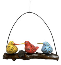 Hanging Bool Birds on Mobile Wood Perch in Multicoloured Fairtrade Seagulls