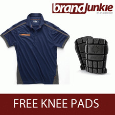 SCRUFFS NAVY ACTIVE PRO ZIP POLO Hardwearing Work Shirt + FREE KNEE PADS
