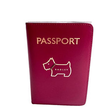 Radley Passport Holder Cranberry Red Leather Travel Heritage Dog Outline RRP £49