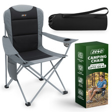 DELUXE FOLDING PADDED CAMPING CHAIR WITH CUP HOLDER & SIDE POCKETS HOLDS 120KG