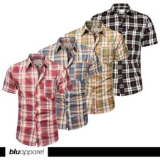 Men's Short Sleeve Checked Cotton Shirt Branded Red Blue Green Black S - 4XL