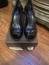 Gucci Black WOMENS PATTERN LEATHER WEDGE SANDALS  PRE OWNED SIZE 10M